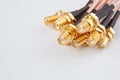 High-frequency ipx to sma female cable connector with gold plated pins Royalty Free Stock Photo