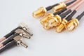 High-frequency ipx to sma female cable connector with gold plated pins Royalty Free Stock Photo