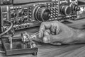 High frequency radio amateur transceiver in black and white Royalty Free Stock Photo