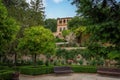 High Gardens and Romantic Pavilion at Generalife Gardens of Alhambra - Granada, Andalusia, Spain Royalty Free Stock Photo