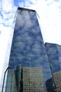 High glass skyscraper in Warsaw. Modern architecture of city buildings