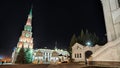 A high glowing tower in the city square at night. The Suyumbike Tower in Kazan, Republic of Tatarstan, Russia Royalty Free Stock Photo