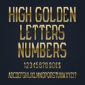 High golden letters, numbers, dollar and euro currency signs, exclamation and question marks