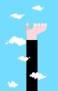 High hand. Raise up to heaven. Business hand in clouds. Pprotege concept template