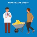 High healthcare costs, expensive doctor`s visits, vector illustration Royalty Free Stock Photo