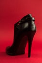 High heel black shoe on red background Royalty Free Stock Photo