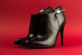 High heel black shoes on red background Royalty Free Stock Photo