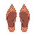 High heel brown beautiful foot shoes wear. Feminine trendy fashion accessories flat top view. Love sexy long model vector icon Royalty Free Stock Photo
