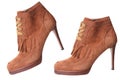 Suede brown high heel pair shoes isolated. Royalty Free Stock Photo