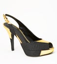 High heel gilded and black color fancy shoe on isolated white ba