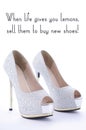 High Heel Rhinestone Shoes with Funny Saying Text. Royalty Free Stock Photo