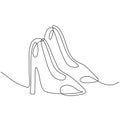 High Heel Trendy Line Art Drawing. Women`s Shoe Minimalistic Black Lines Drawing. Female Elegant Shoe Continuous One Line Abstrac Royalty Free Stock Photo
