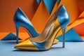 High heel women shoes on a solid colour background. ai generative