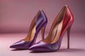 High heel women shoes on a solid colour background. ai generative