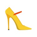 High heel yellow beautiful foot shoes wear. Feminine trendy fashion accessories flat side view. Love sexy long model vector icon Royalty Free Stock Photo