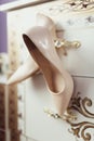 Bride`s high heel shoes. Elegant bride shoes