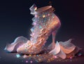 High-heeled shoes, glowing floating luminous crystal stars and crystalline candy, Generative Ai