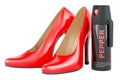 High-heeled shoes with pepper spray, 3D rendering