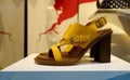 High-heeled suede yellow sandal