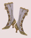 High-heeled vintage boots. Vector isolated illustration.