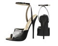 High heels black sandals, 3d illustration, fashion design