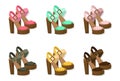 High heels shoes set collection summer trends Vector detailed illustration Royalty Free Stock Photo