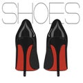 High heels stiletto vector shoes. Fashion woman illustration. Elegance leather luxury footwear. evening fetish red black feti Royalty Free Stock Photo