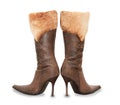 High heels suede woman boots isolated over white