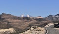 High himalayan road and snowcapped peak near bum la pass