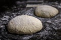 High hydration rye and wheat sourdough loaf shaped for an artisanal rustic wholegrain sourdough bread loaf, photo series