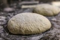 High hydration rye and wheat sourdough ready for shaping artisanal rustic wholegrain sourdough bread loaf, photo series