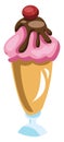 High icecream cup with yellow and pink icecream choclate and cherry on top vector illustration Royalty Free Stock Photo