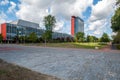 High iconic university building in perspective view.