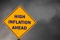 High inflation ahead conceptual traffic sign with stormy sky in background