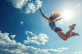 High jump, woman and fitness with exercise, sport and athlete in a competition outdoor. Royalty Free Stock Photo