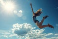 High jump, woman and fitness with exercise, sport and athlete in a competition outdoor. Royalty Free Stock Photo