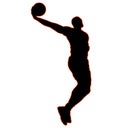 High jumping Basketball player in jump throw, Best Slam Dunk with a ball. Black and orange outline Royalty Free Stock Photo