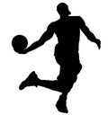 High jumping Basketball player in jump throw, Best Slam Dunk with a ball. Silhouette. Royalty Free Stock Photo