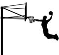 High jumping Basketball player in jump throw, Best Slam Dunk with a ball. Silhouette. Royalty Free Stock Photo