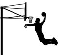 High jumping Basketball player in jump throw, Best Slam Dunk with a ball. Silhouette. Royalty Free Stock Photo