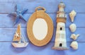 High key image of top view nautical concept with nautical life style objects