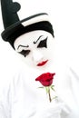 High key pierrot with rose Royalty Free Stock Photo