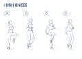 High knees exercise woman cartoon vector illustration concept.
