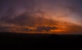 High level aerial view of the dramatic sunset over the volcanic mountains near Lajares Royalty Free Stock Photo