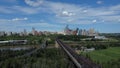 High-Level bridge over the river in the Edmonton Downtown with buildings in the background