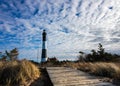 High level clouds over Fire Island Lighthouse on a beautiful afternoon. Long Island NY Royalty Free Stock Photo