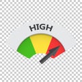 High level risk gauge vector icon. High fuel illustration on iso