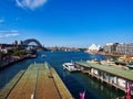 High Level View of Circular Quay, The Sydney harbour bridge and the Opera House, Australia Royalty Free Stock Photo