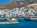 View of Naxos Town and White Church in Harbour, Greek Island, Greece Royalty Free Stock Photo