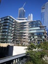 The High Line Park in Manhattan New York. Modern building around elevated train tracks above Tenth Ave in New York City